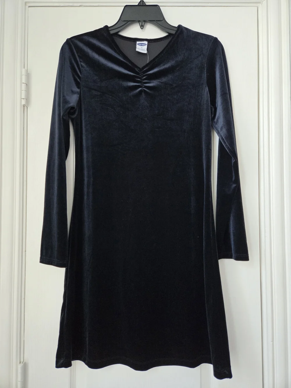 Old Navy Blue Black Velvet Long Sleeve V-Neck Dress - Size 16 Girls - NWT
